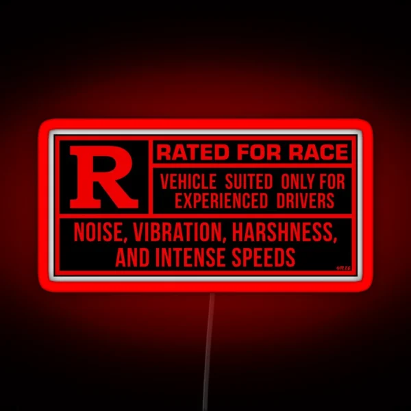 Rated R For Race Black Red RGB Neon Sign