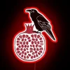 Ethereal Raven Perched atop Vibrant Pomegranate in RGB Neon