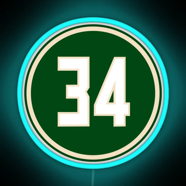 Ray Allen Number 34 Jersey Milwaukee Bucks Inspired RGB Neon Sign