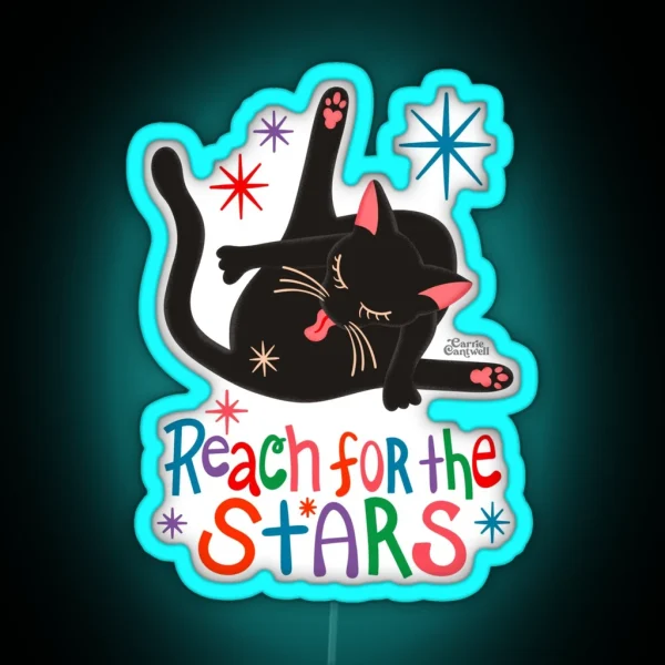 Reach For The Stars Funny Cat Licking Butt Pun RGB Neon Sign