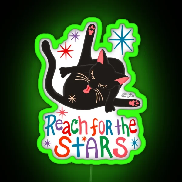 Reach For The Stars Funny Cat Licking Butt Pun RGB Neon Sign