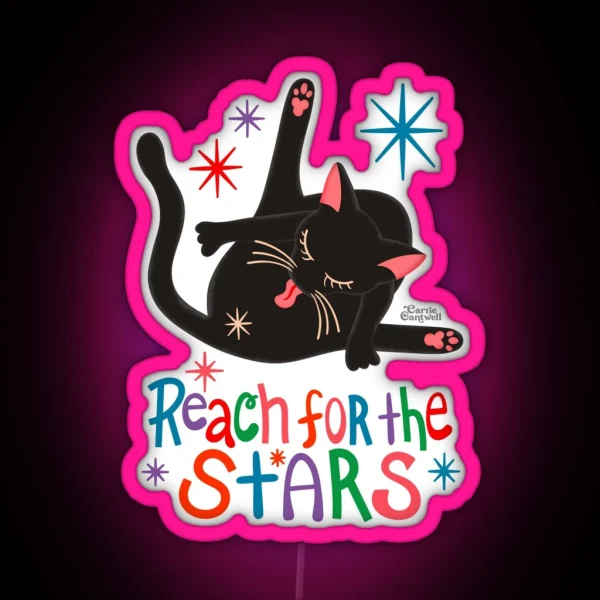 Reach For The Stars Funny Cat Licking Butt Pun RGB Neon Sign