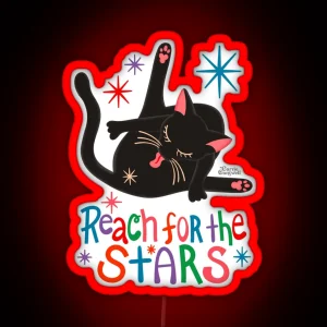 Reach For The Stars Funny Cat Licking Butt Pun RGB Neon Sign
