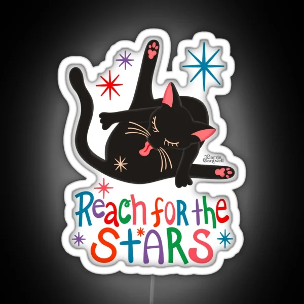 Reach For The Stars Funny Cat Licking Butt Pun RGB Neon Sign