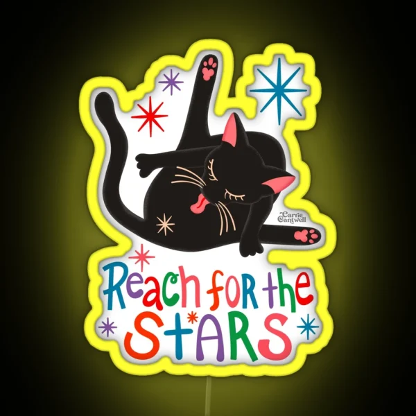 Reach For The Stars Funny Cat Licking Butt Pun RGB Neon Sign