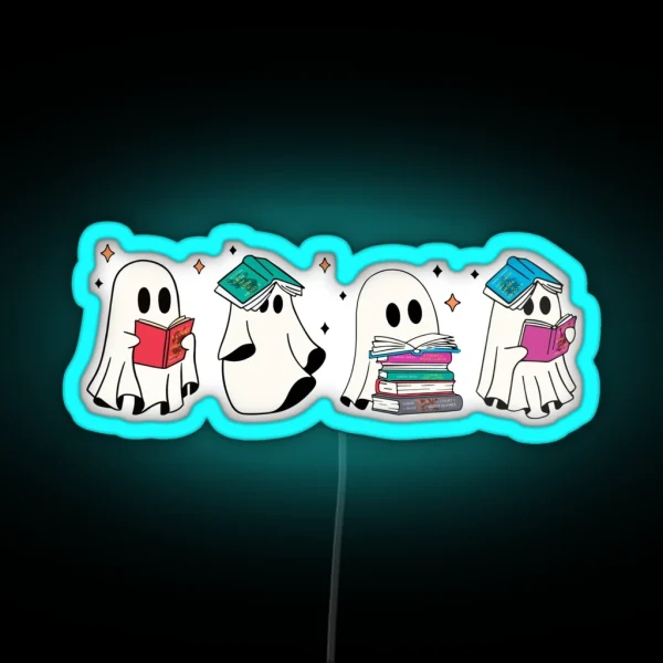 Reading Cute Ghosts Acotar Reading Spooky Book Lovers RGB Neon Sign