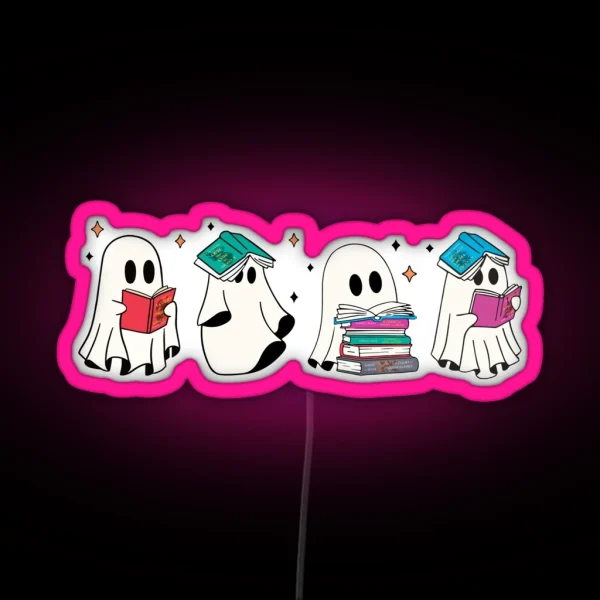 Reading Cute Ghosts Acotar Reading Spooky Book Lovers RGB Neon Sign