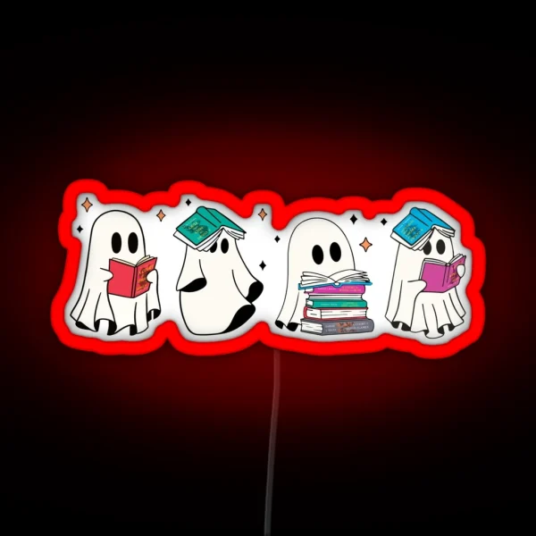 Reading Cute Ghosts Acotar Reading Spooky Book Lovers RGB Neon Sign