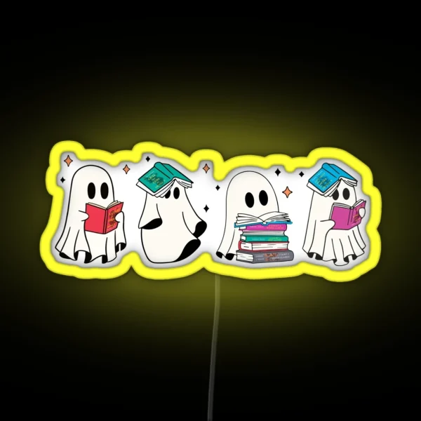 Reading Cute Ghosts Acotar Reading Spooky Book Lovers RGB Neon Sign