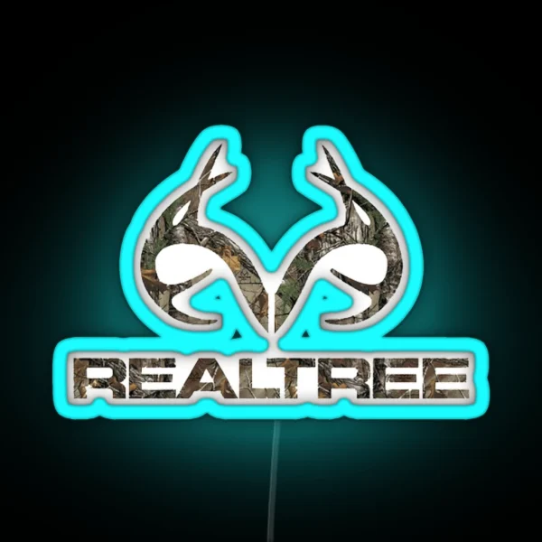 Real Tree Camo Antlers 8 Point Buck RGB Neon Sign