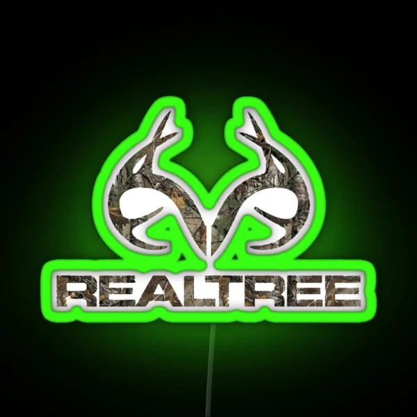 Real Tree Camo Antlers 8 Point Buck RGB Neon Sign