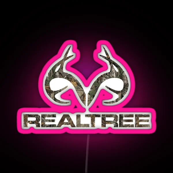 Real Tree Camo Antlers 8 Point Buck RGB Neon Sign