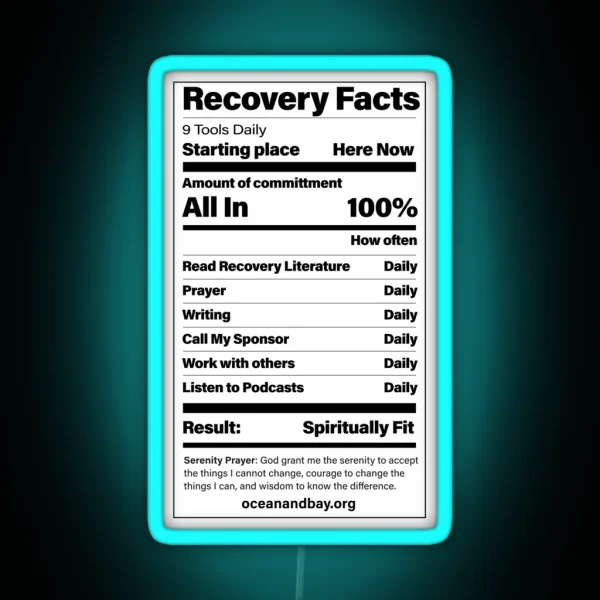 Recovery Facts A Clever Daily Reminder Of The Actions Necessary To Stay Spiritually Fit RGB Neon Sign