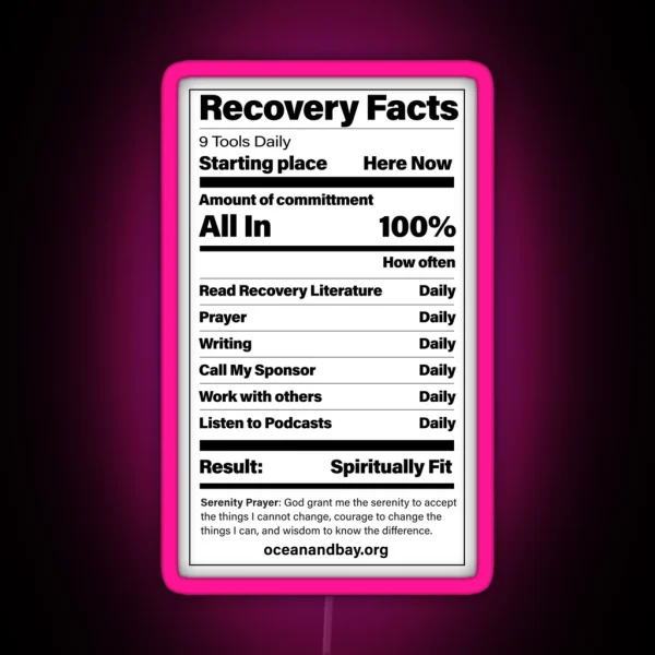 Recovery Facts A Clever Daily Reminder Of The Actions Necessary To Stay Spiritually Fit RGB Neon Sign