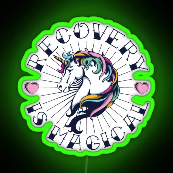 Recovery Is Magical Tattoo Unicorn NA AA Sobriety RGB Neon Sign