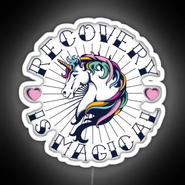 Recovery Is Magical Tattoo Unicorn NA AA Sobriety RGB Neon Sign