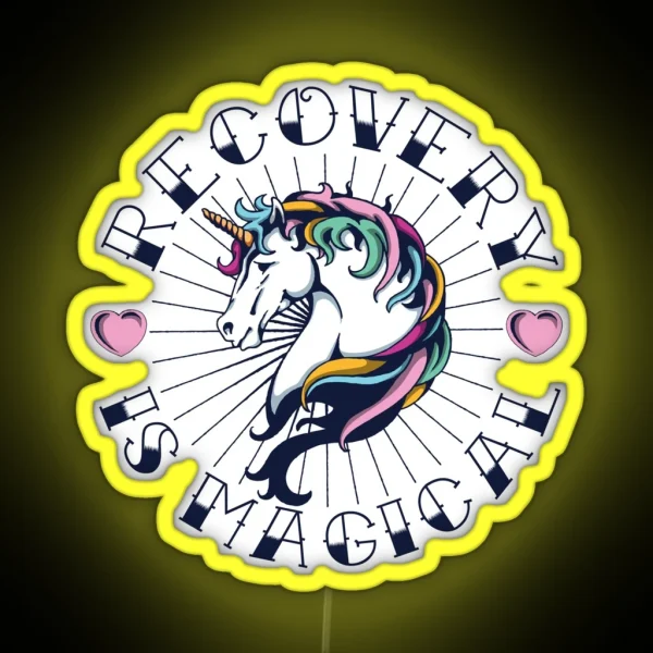Recovery Is Magical Tattoo Unicorn NA AA Sobriety RGB Neon Sign