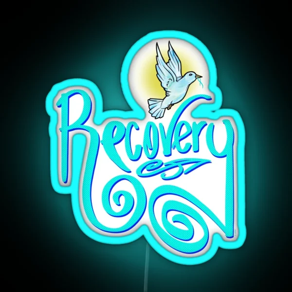 Recovery Lettering With Dove RGB Neon Sign