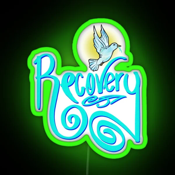 Recovery Lettering With Dove RGB Neon Sign