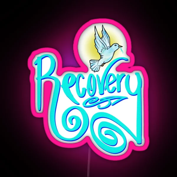 Recovery Lettering With Dove RGB Neon Sign