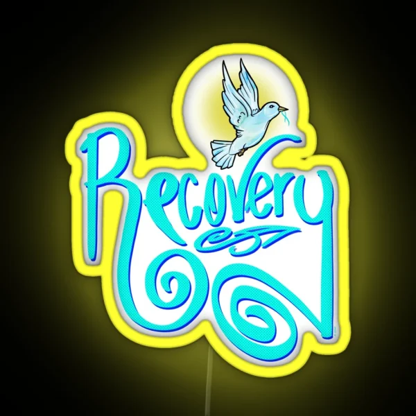 Recovery Lettering With Dove RGB Neon Sign