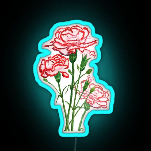 Red And Pink Carnation Watercolor Painting RGB Neon Sign