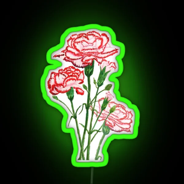 Red And Pink Carnation Watercolor Painting RGB Neon Sign
