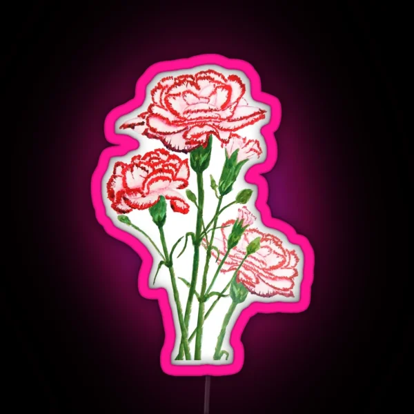 Red And Pink Carnation Watercolor Painting RGB Neon Sign