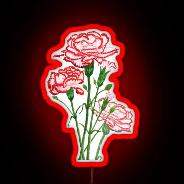 Red And Pink Carnation Watercolor Painting RGB Neon Sign