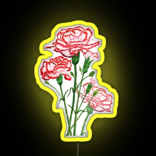 Red And Pink Carnation Watercolor Painting RGB Neon Sign