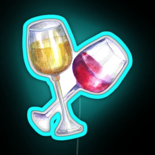 Red And White Wine Glasses RGB Neon Sign