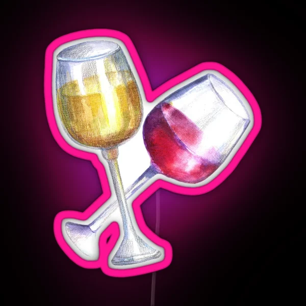 Red And White Wine Glasses RGB Neon Sign