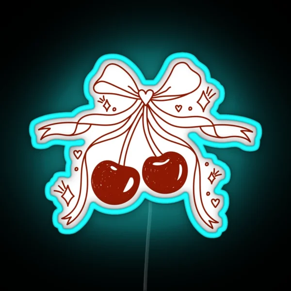 Red Cherries With Sparkles And Bow RGB Neon Sign