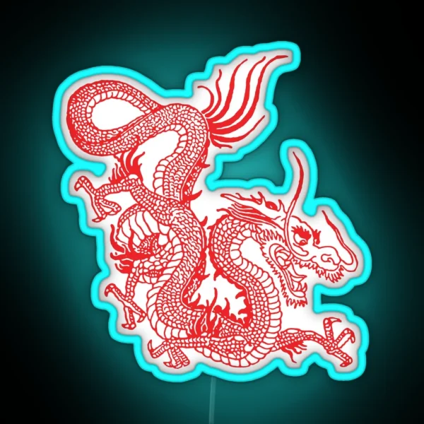 Red Chinese Dragon Purple Background RGB Neon Sign