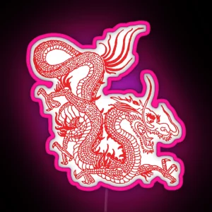 Red Chinese Dragon Purple Background RGB Neon Sign