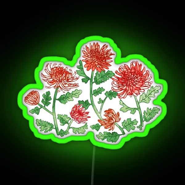 Red Chrysanthemum Watercolor And Pen Pattern RGB Neon Sign