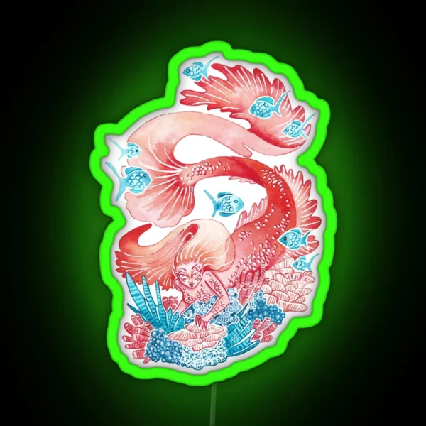 Red Dragon Mermaid RGB Neon Sign