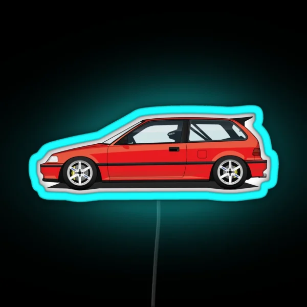 Red Illegal Kanjo Racecar Honda Civic EF RGB Neon Sign