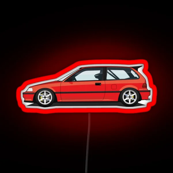 Red Illegal Kanjo Racecar Honda Civic EF RGB Neon Sign