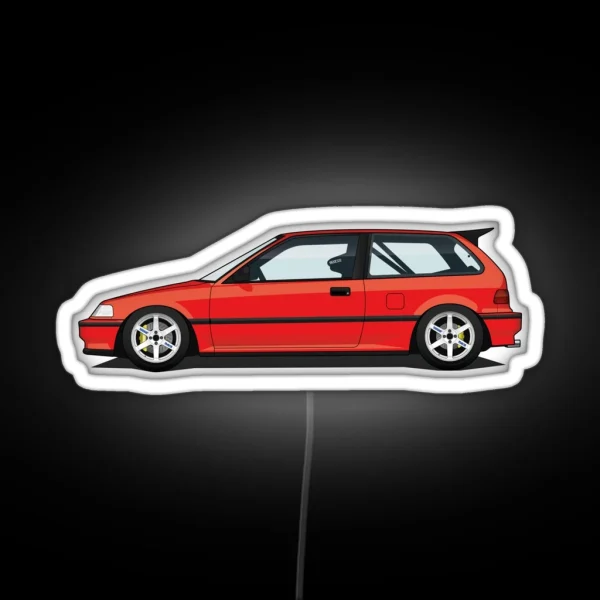 Red Illegal Kanjo Racecar Honda Civic EF RGB Neon Sign