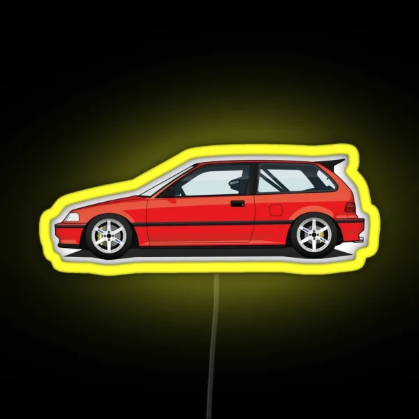 Red Illegal Kanjo Racecar Honda Civic EF RGB Neon Sign