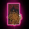 Vibrant red and gold RGB neon sign with chrysanthemum design.