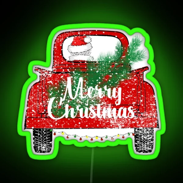 Red Merry Christmas Vintage Red Santa Truck Led Led Mug RGB Neon Sign