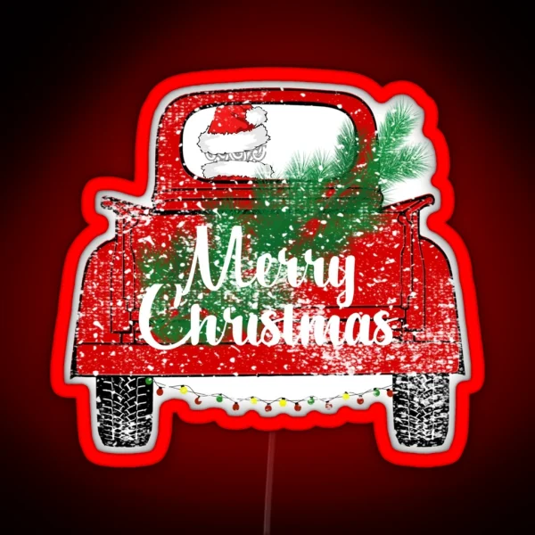 Red Merry Christmas Vintage Red Santa Truck Led Led Mug RGB Neon Sign