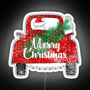 Red Merry Christmas Vintage Red Santa Truck Led Led Mug Gifts RGB Neon Sign