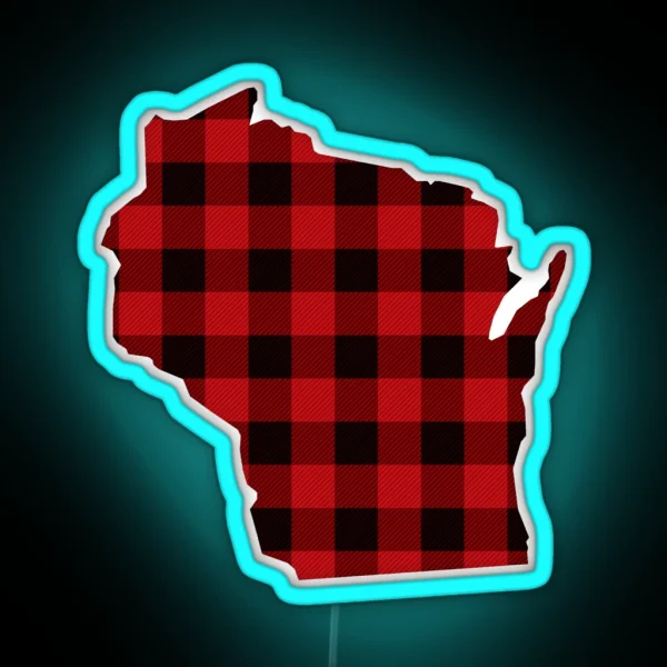 Red Plaid Wisconsin RGB Neon Sign