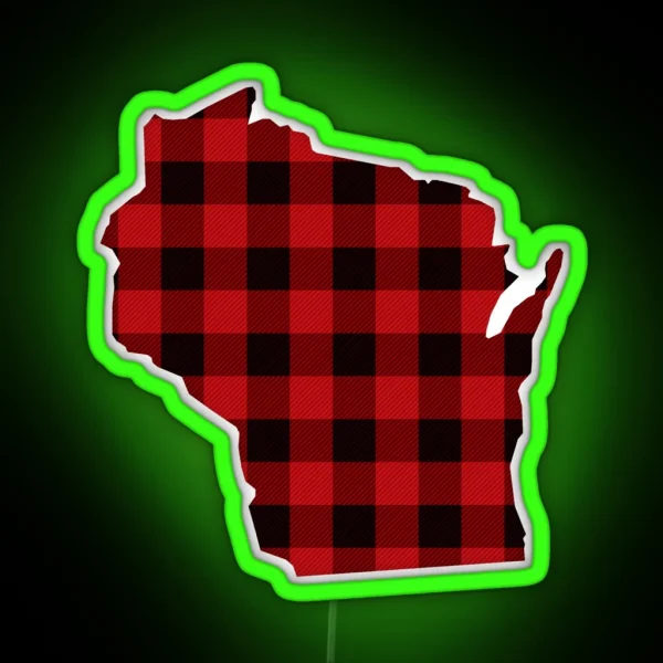 Red Plaid Wisconsin RGB Neon Sign