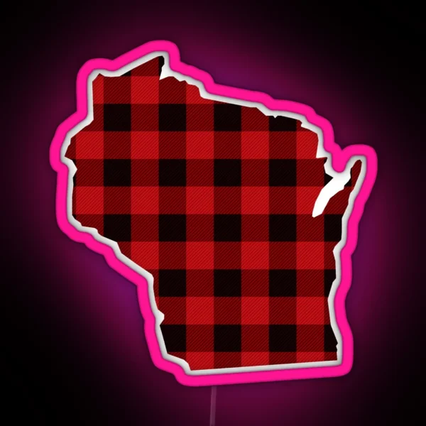 Red Plaid Wisconsin RGB Neon Sign