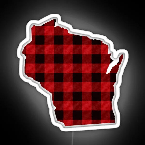 Red Plaid Wisconsin RGB Neon Sign