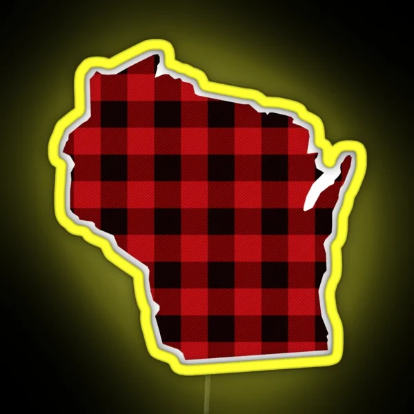 Red Plaid Wisconsin RGB Neon Sign